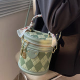 Round Bag Female Bag Ling Lattice Crossbody Bag Portable Bucket Bag Female